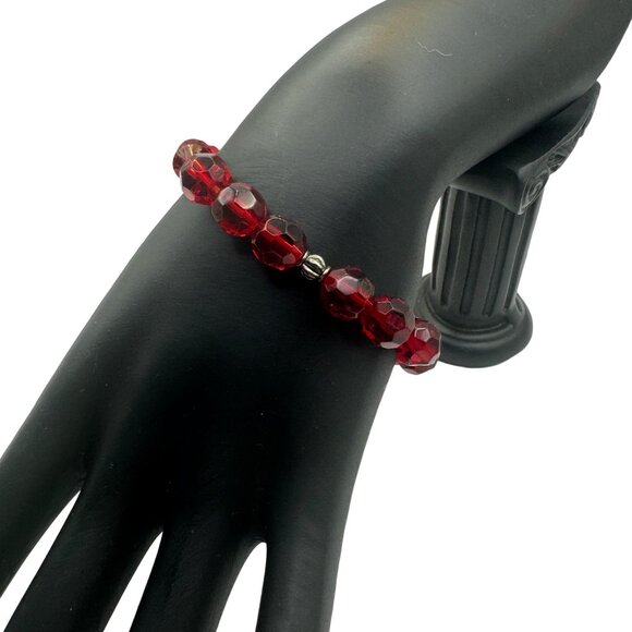 Red Crystal Bead Stretch Bracelet With Silver-Tone Accents - Picture 3 of 5